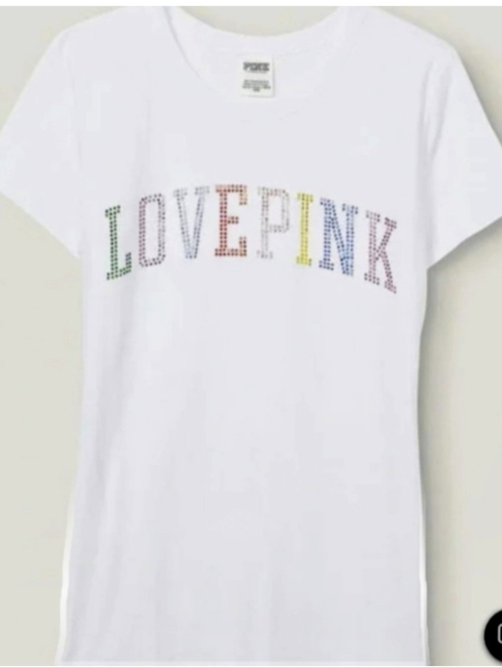 PINK Victoria's Secret White Short Sleeve Tee with Rainbow 'LOVE PINK' Graphic